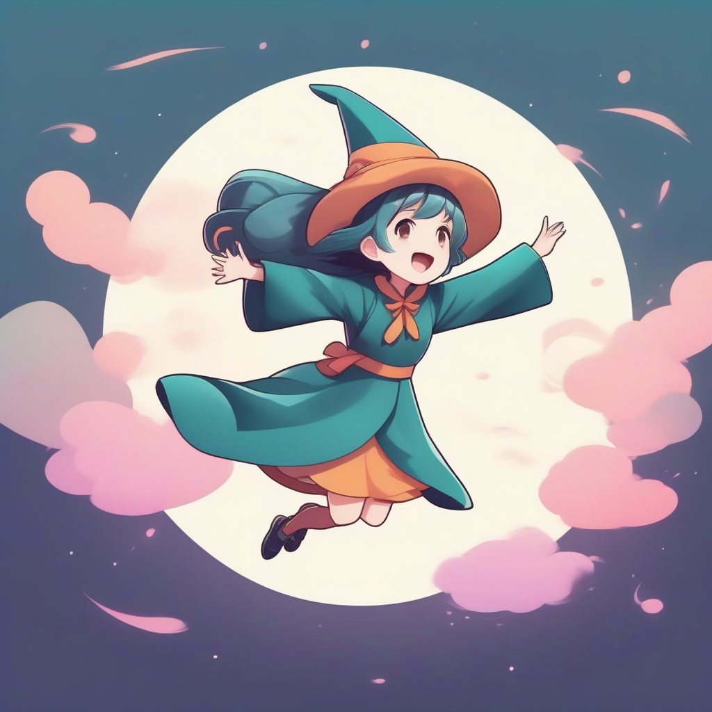 漂浮在空中的快乐Q版小魔女:高细节动态全身立绘 1 漂浮在空中的快乐Q版小魔女:高细节动态全身立绘