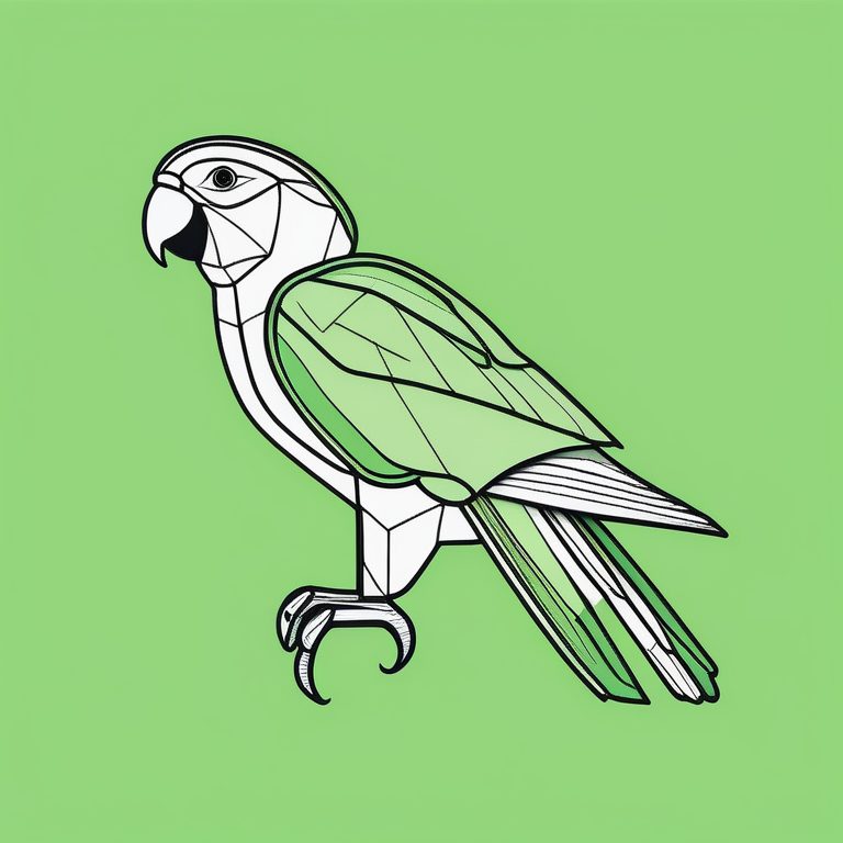 平面极简线条艺术:一只站立的鹦鹉