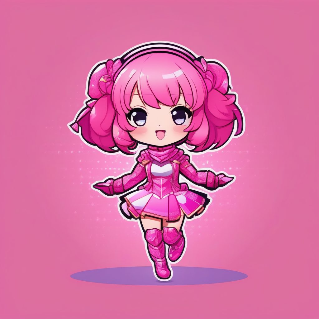 平面设计风格Q版女孩：自信闪耀的偶像歌手全身像