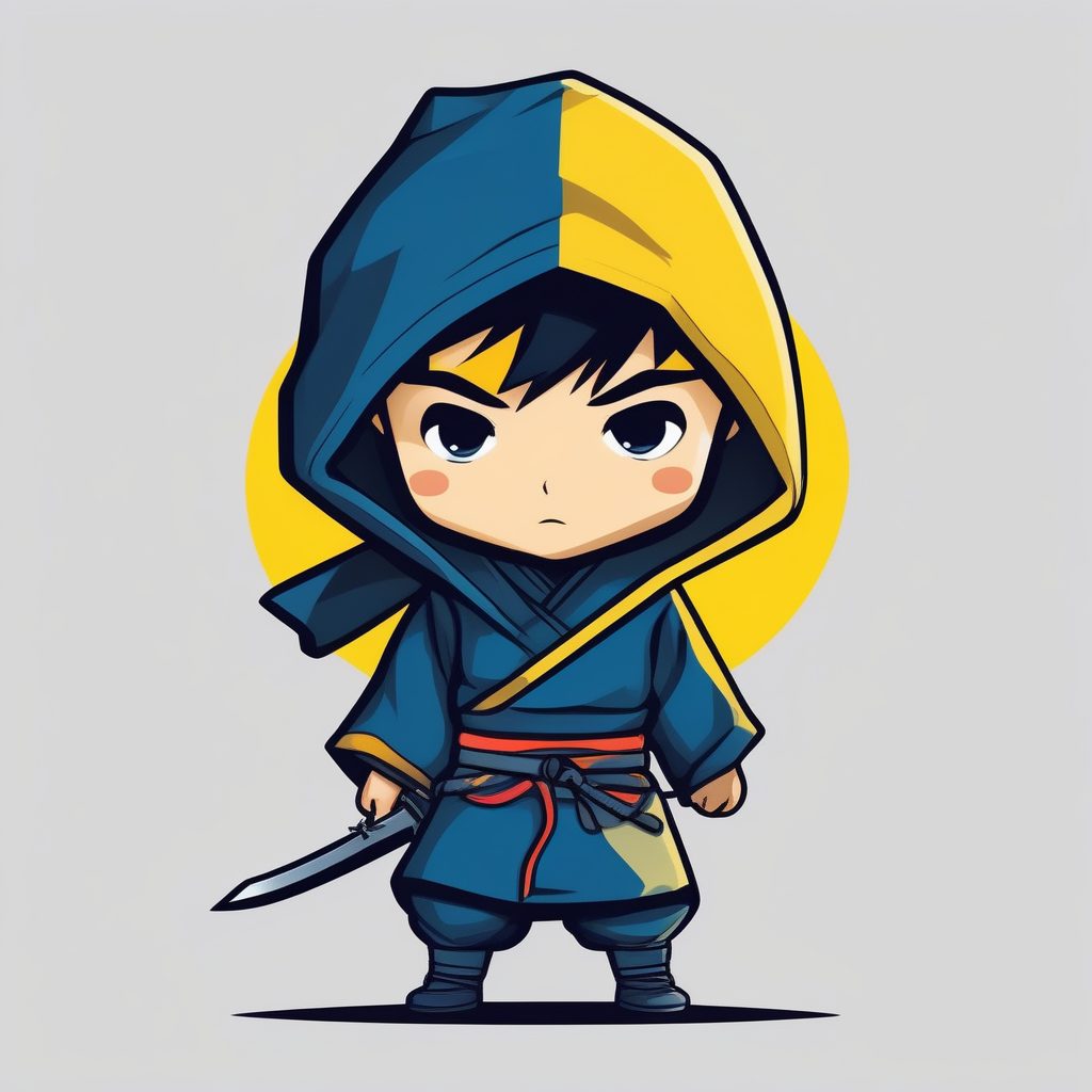 平面设计风Q版忍者男孩:全身站立、粗轮廓线卡通插画AI提示词 13 平面设计风Q版忍者男孩:全身站立、粗轮廓线卡通插画AI提示词