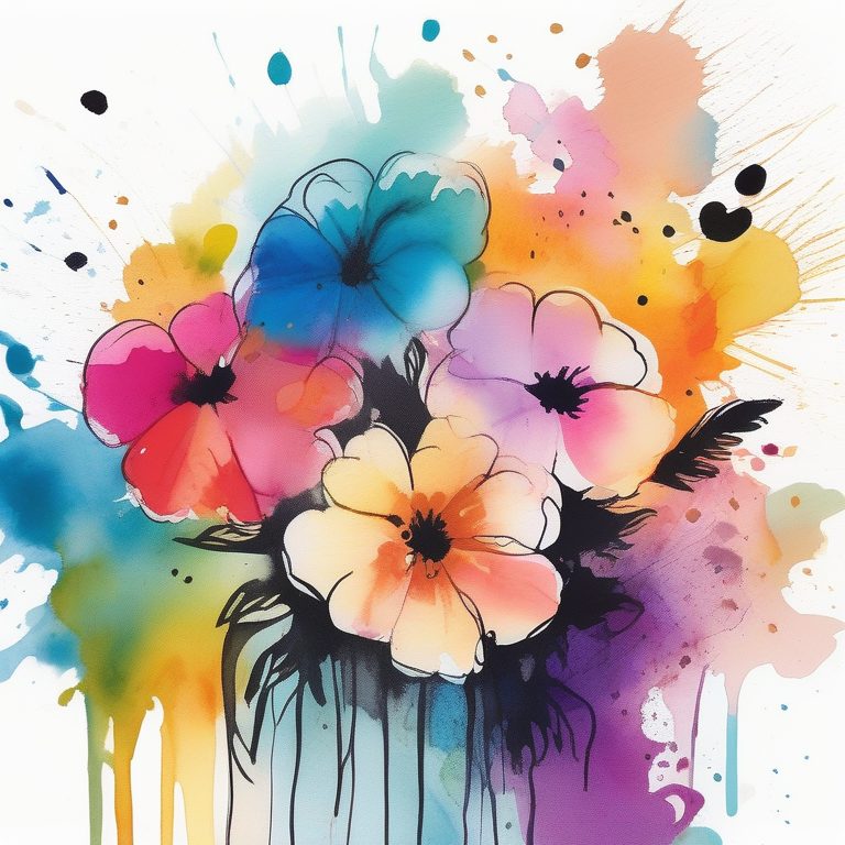 泼墨抽象风格的花卉静物