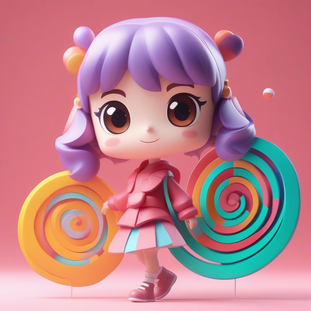 Pop Mart风：动态波板糖Q版女孩 粘土纹理全身立绘