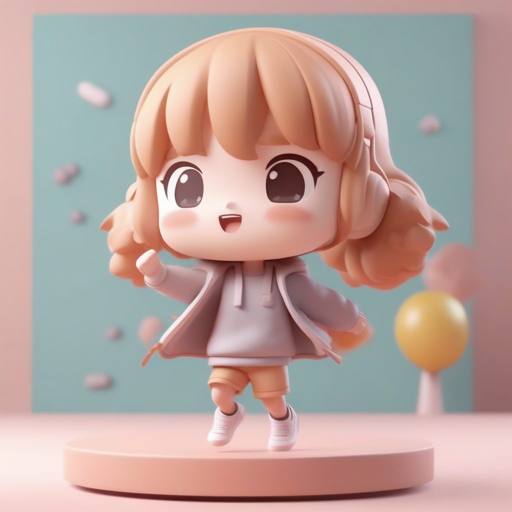 Pop Mart风格Q版手办全身照:欢呼雀跃的可爱表情,C4D粘土渲染教程