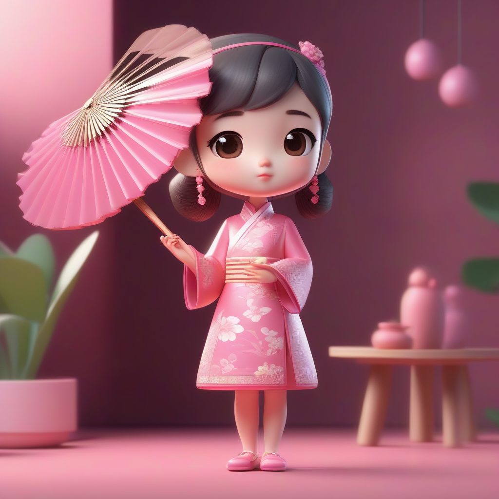 Pop Mart风格旗袍少女：超可爱粉色系粘土手办AI绘图提示词大全