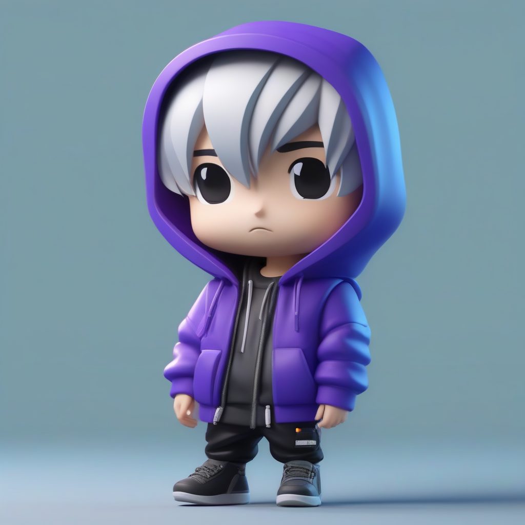 Pop Mart赛博朋克风Q版潮男：C4D粘土手办3D全身站立渲染