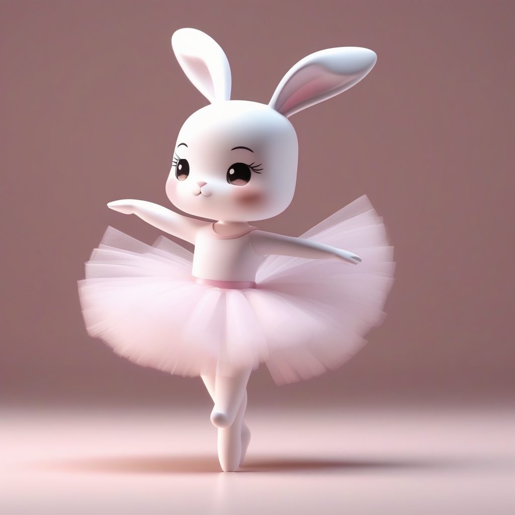 Pop Mart收藏:Q版兔耳芭蕾舞者,优雅全身3D渲染提示词