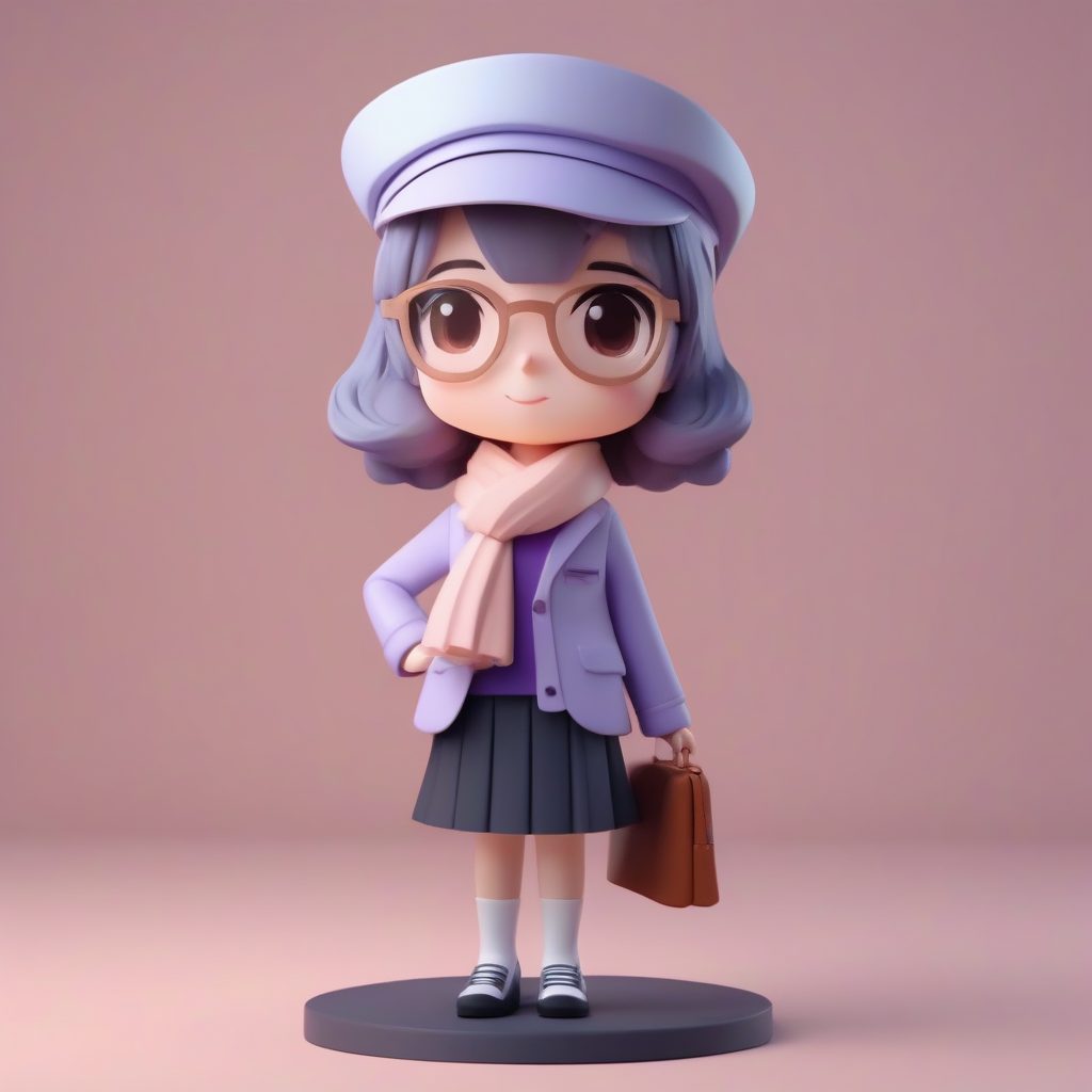 Pop Mart Q版法语女教师:贝雷帽与埃菲尔铁塔模型,全身卡哇伊渲染