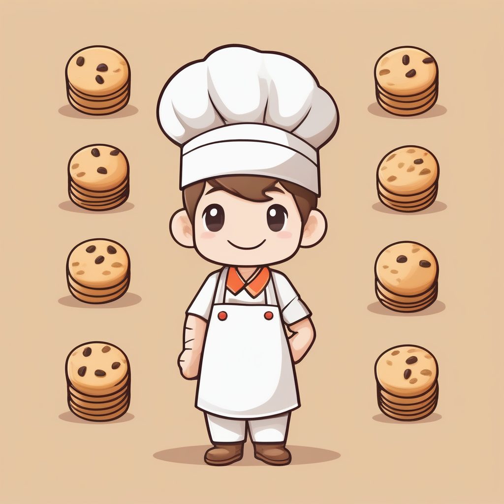 Q版饼干烘焙师:手捧托盘,骄傲表情与浅棕色背景 3 Q版饼干烘焙师:手捧托盘,骄傲表情与浅棕色背景