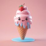 Q版冰淇淋甜筒:融化设计、高细节,纯天蓝色背景 2 q ban bing qi lin tian tong rong hua she ji gao xi jie chun tian lan se bei jing