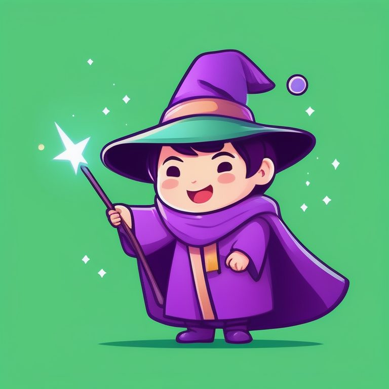 Q版极简魔法师萌系男孩挥动魔杖全身照