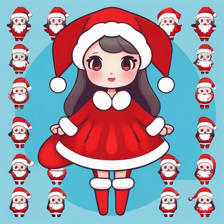 Q版极简圣诞萌妹子 插画风 蔚蓝背景