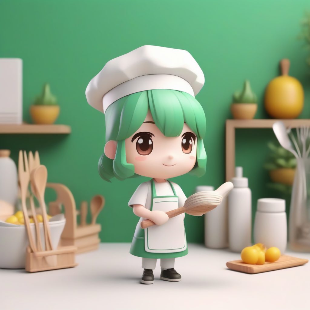 Q版家政老师：手拿菜谱和铲子的可爱烹饪主题3D角色