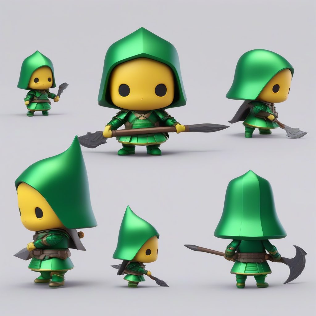 Q版禁卫军将士：3D盲盒全身站立，持迷你方天画戟，极简深蓝背景