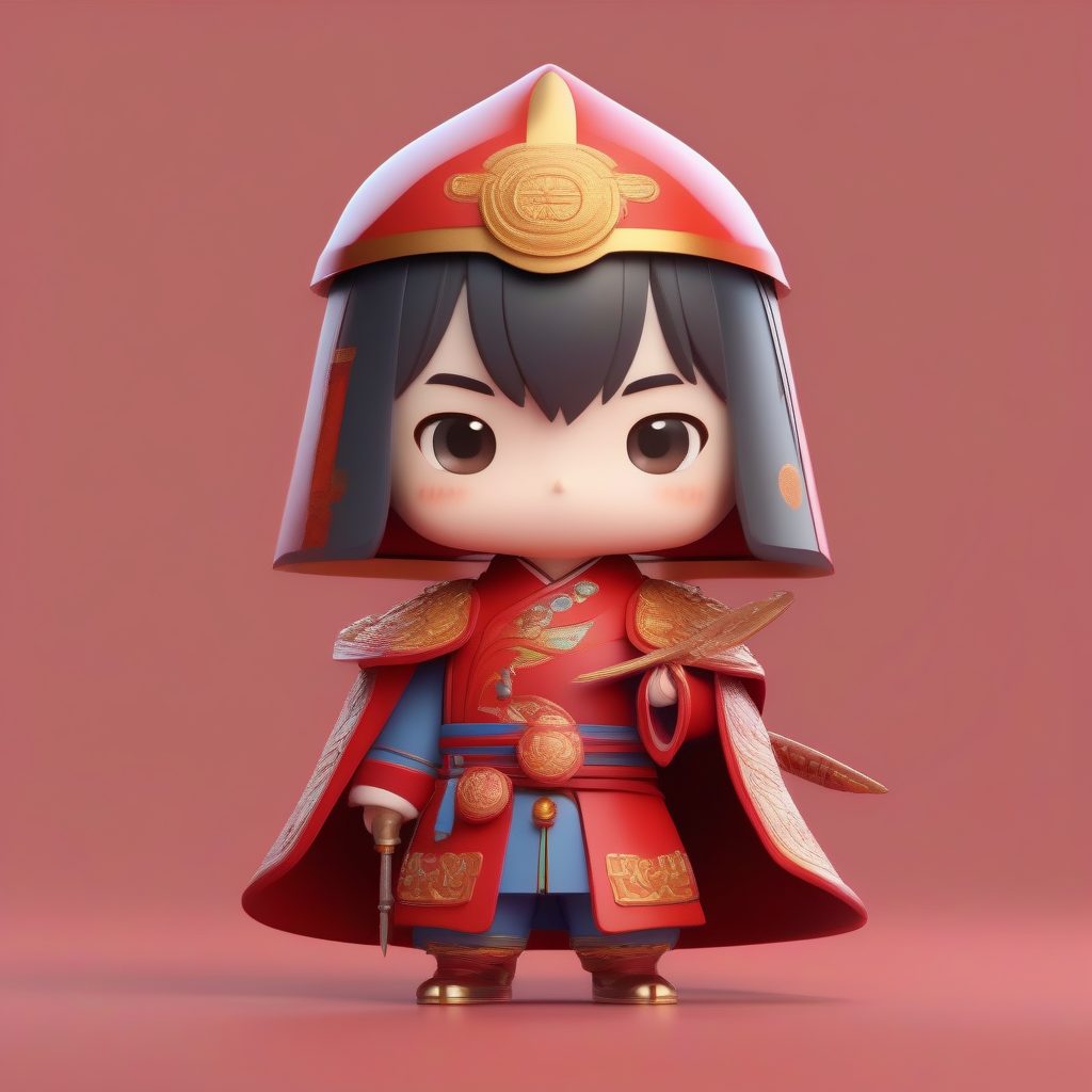 Q版锦衣卫：飞鱼服卡哇伊手办全身站立照，纯色背景AI艺术图