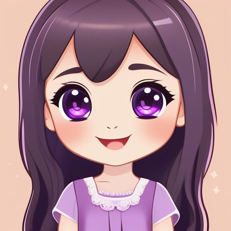 Q版卡哇伊萌系女孩-紫色连衣裙-极简风格