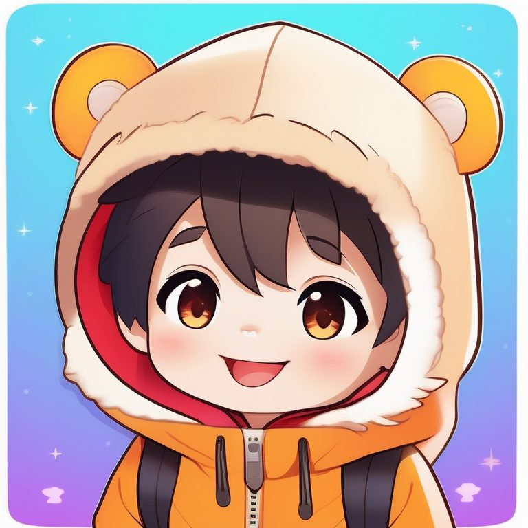 Q版卡哇伊男孩,动物帽子,极简风格