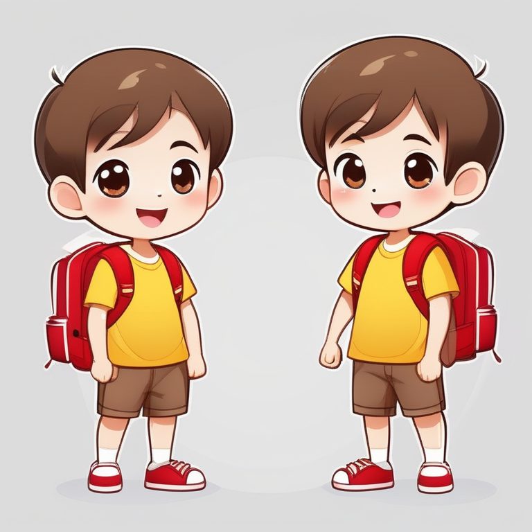 Q版卡哇伊男孩:学生书包大头小萌娃