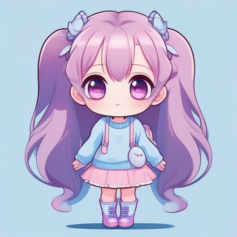 Q版可爱风格 一位紫色双马尾萌妹子