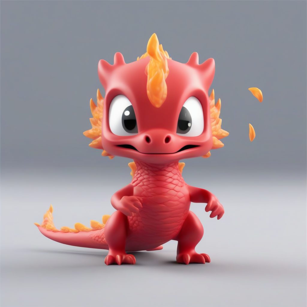 Q版可爱龙宝宝：粘土鳞片质感3D渲染，玩耍性怒吼，纯猩红背景