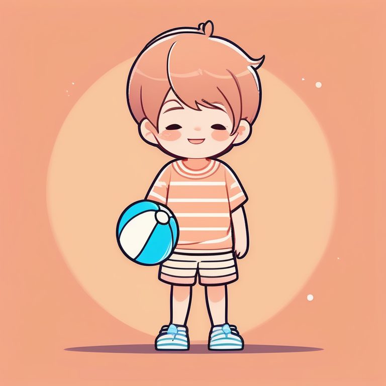 Q版可爱男孩夏日沙滩极简插画