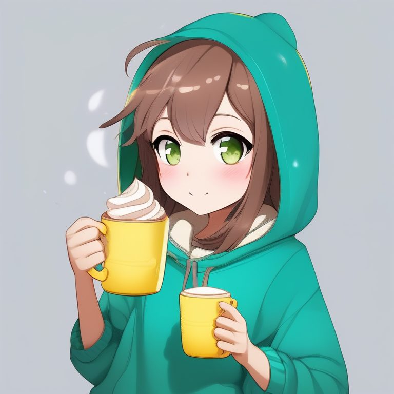 Q版可爱女孩-黄色连帽卫衣捧热巧克力