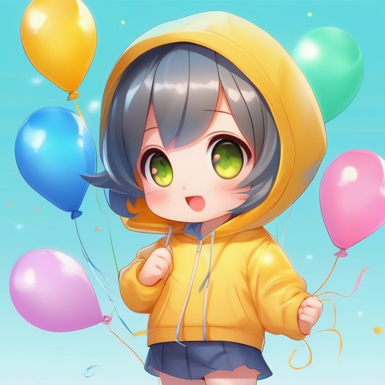 Q版可爱女孩与气球·萌趣小短发