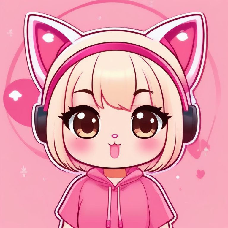 Q版可爱少女全身:粉色猫耳发箍与眨眼表情