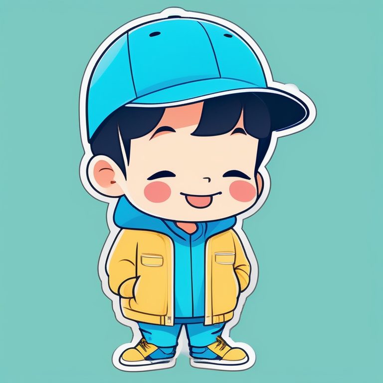 Q版可爱小男孩戴棒球帽微笑全身萌系插画