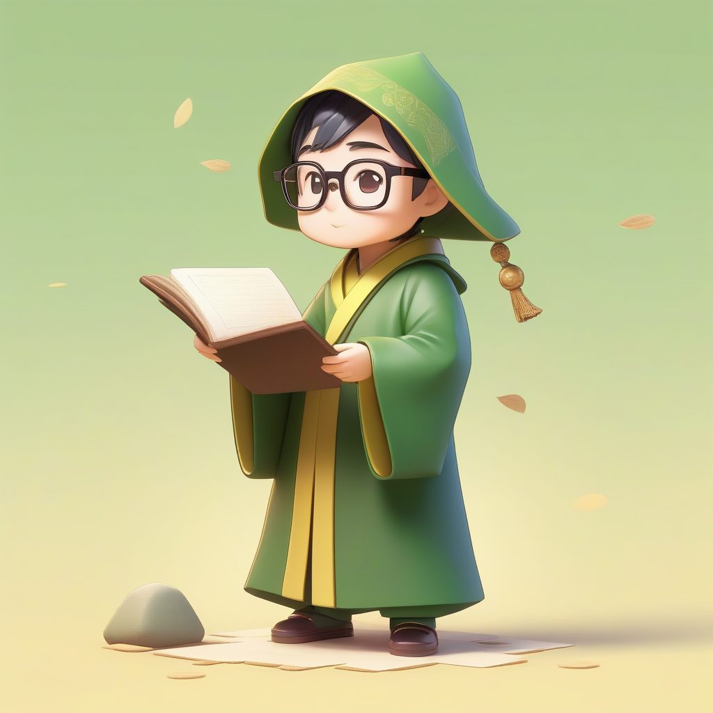 Q版绿袍小书生:专注阅读的卡哇伊Q版角色全身照 3 Q版绿袍小书生:专注阅读的卡哇伊Q版角色全身照