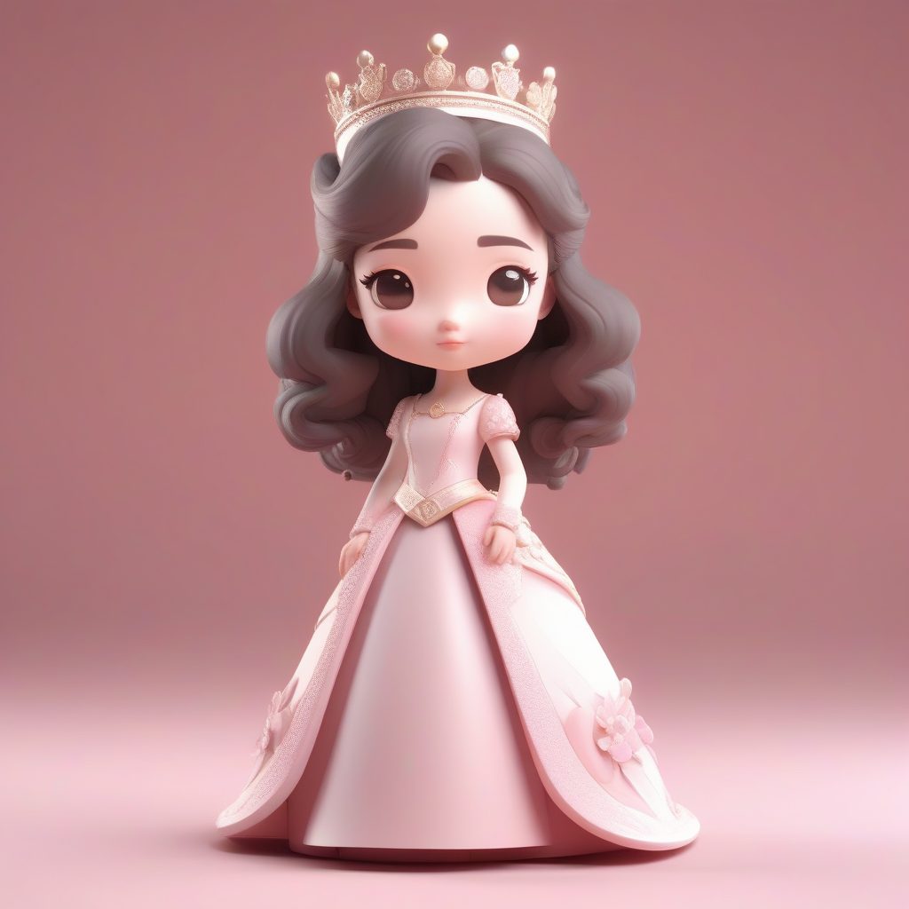 Q版盲盒公主:粉色玫瑰主题C4D粘土3D渲染全身站立提示词
