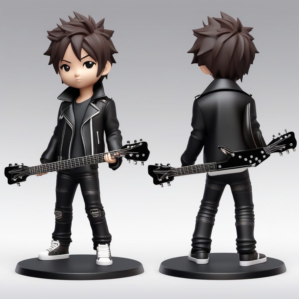 Q版盲盒摇滚明星男孩3D提示词：皮革造型与酷炫姿态