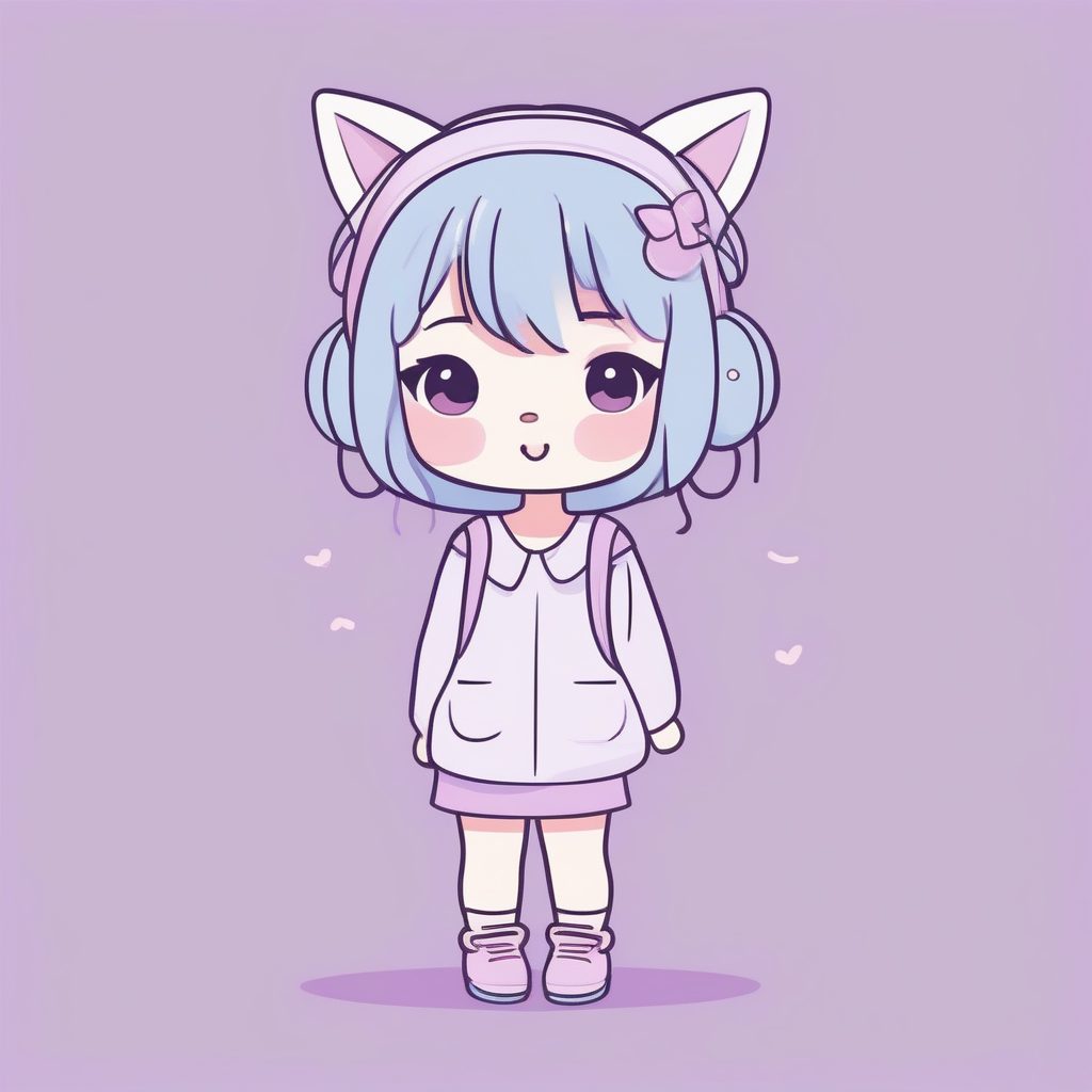 Q版猫耳：治愈系涂鸦风可爱女孩全身站姿