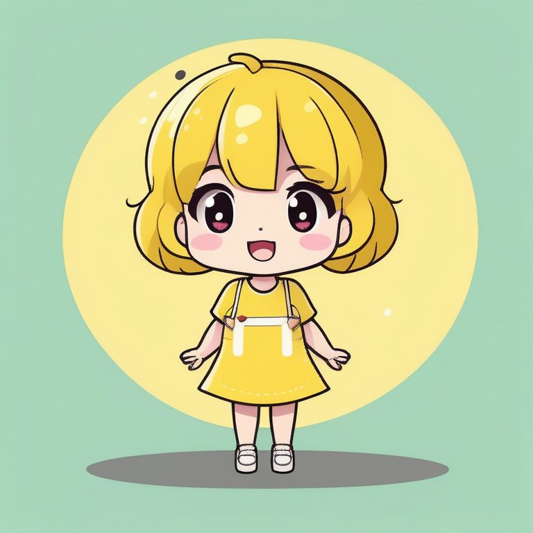 Q版萌系女孩全身照·柠檬黄极简可爱风