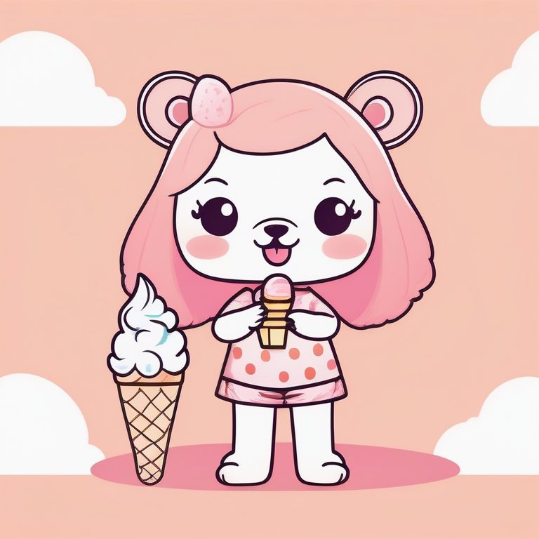 Q版女孩 · 韩式流行艺术 · 一只拿冰激凌的小熊女孩