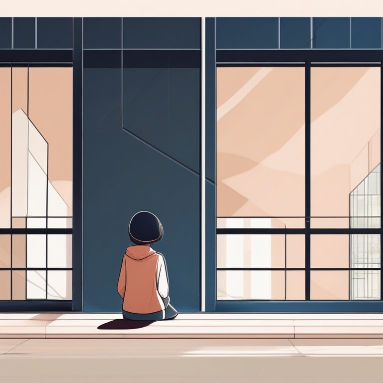 Q版女孩 · 极简建筑插画 · 一位靠在窗边思考的女孩