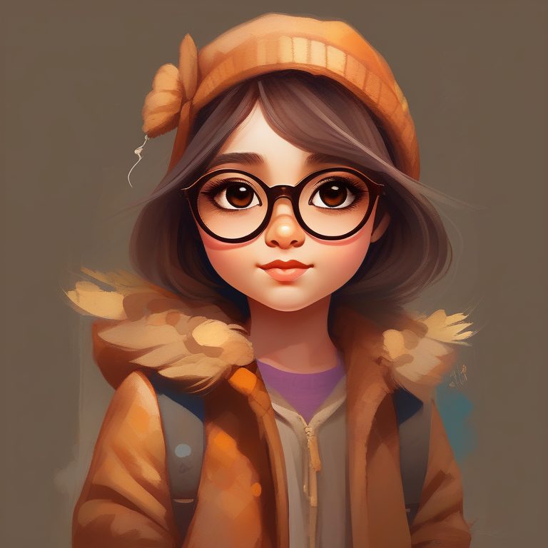Q版女孩 · 油画印象暖色调 · 一只戴眼镜的猫头鹰女孩