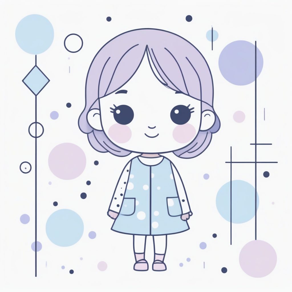 Q版女孩与迷你几何：极简可爱风矢量图提示词
