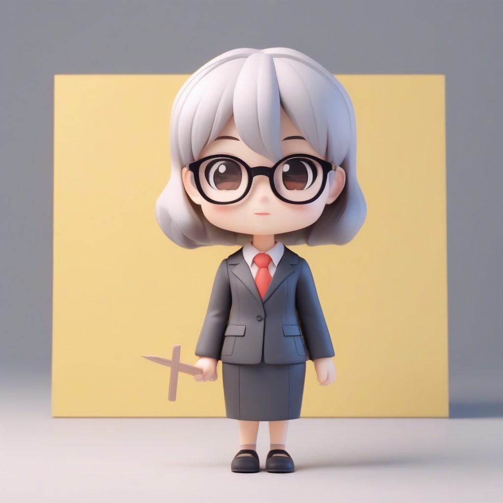 Q版女教师盲盒手办：C4D高抛光站姿，俏皮持尺渲染图