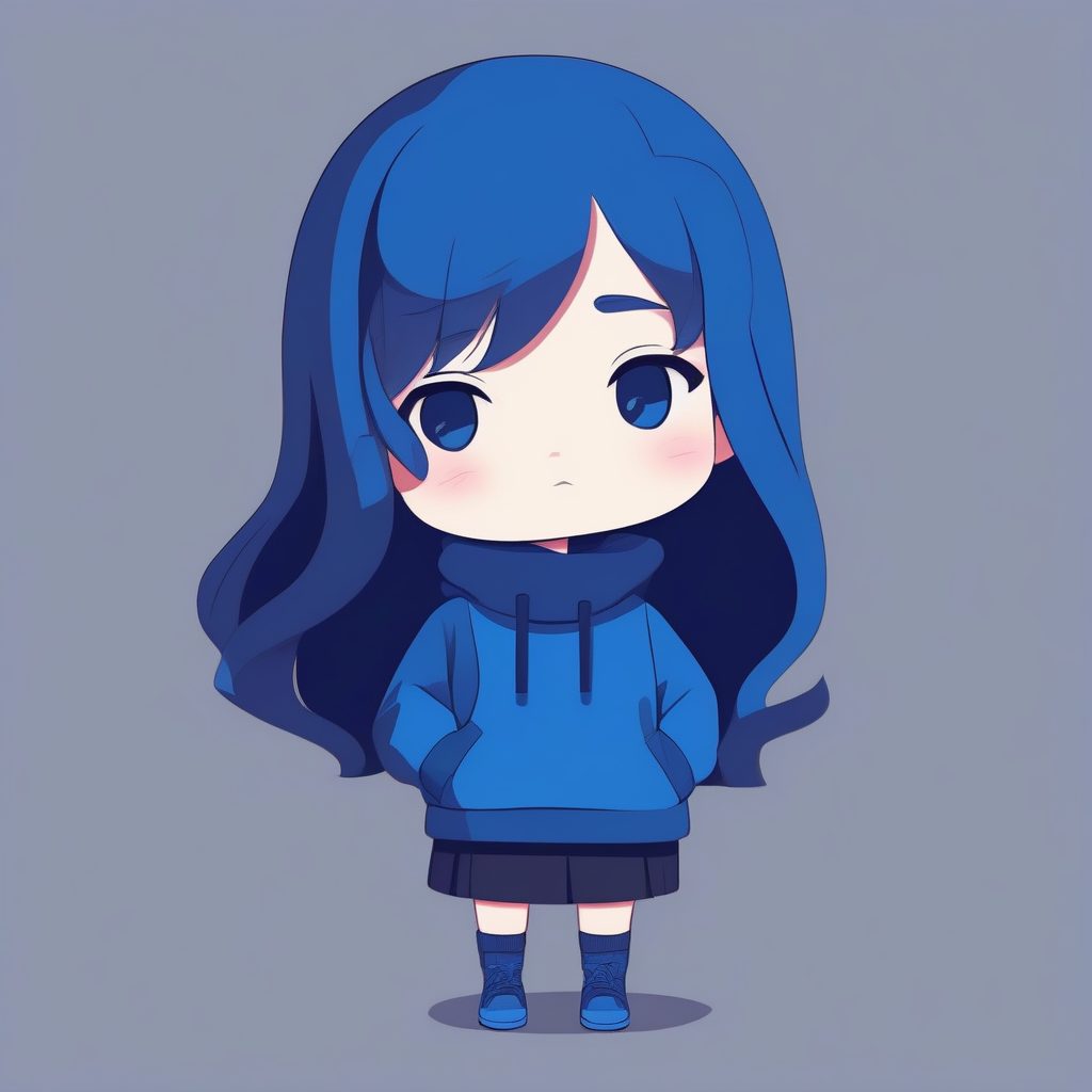 Q版少女：鼓起嘴巴的可爱特写，高对比度纯色背景AI提示