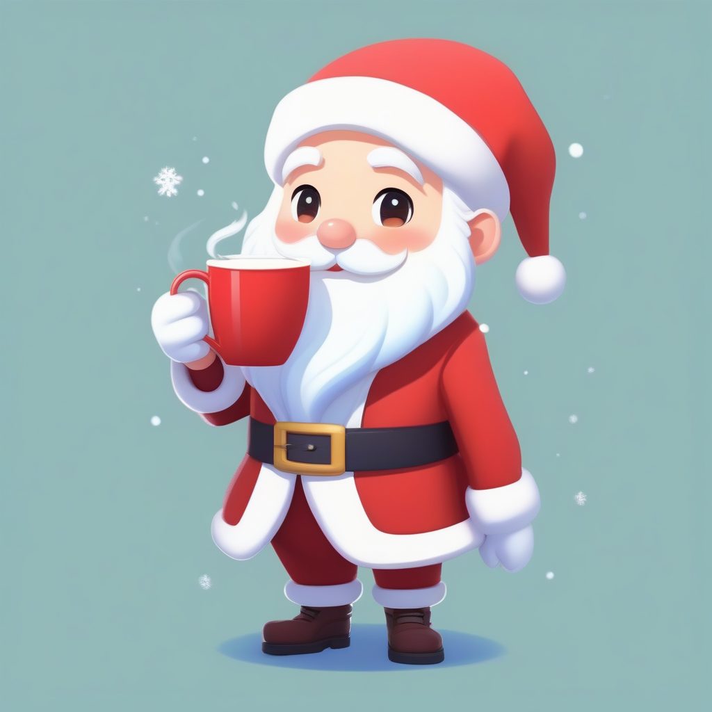 Q版圣诞老爷爷：捧着热可可，温馨冬日全身卡哇伊AI图