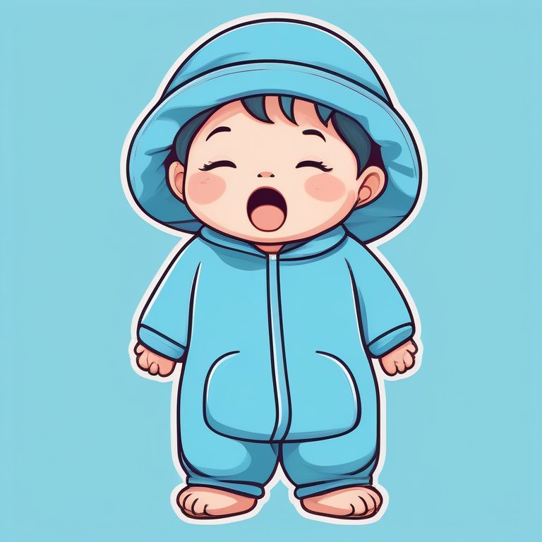 Q版睡帽萌系可爱小男孩打哈欠极简全身插画