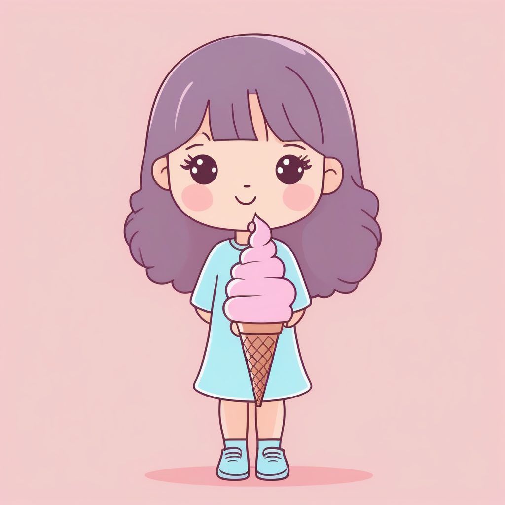 Q版甜蜜：捧着冰淇淋甜筒的可爱全身涂鸦插画