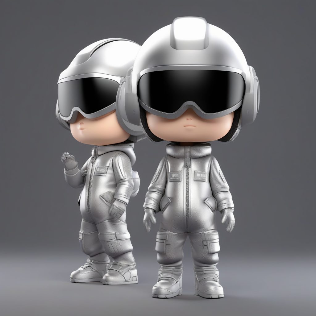 Q版未来飞行员男孩3D盲盒提示词：科幻制服与高光泽感