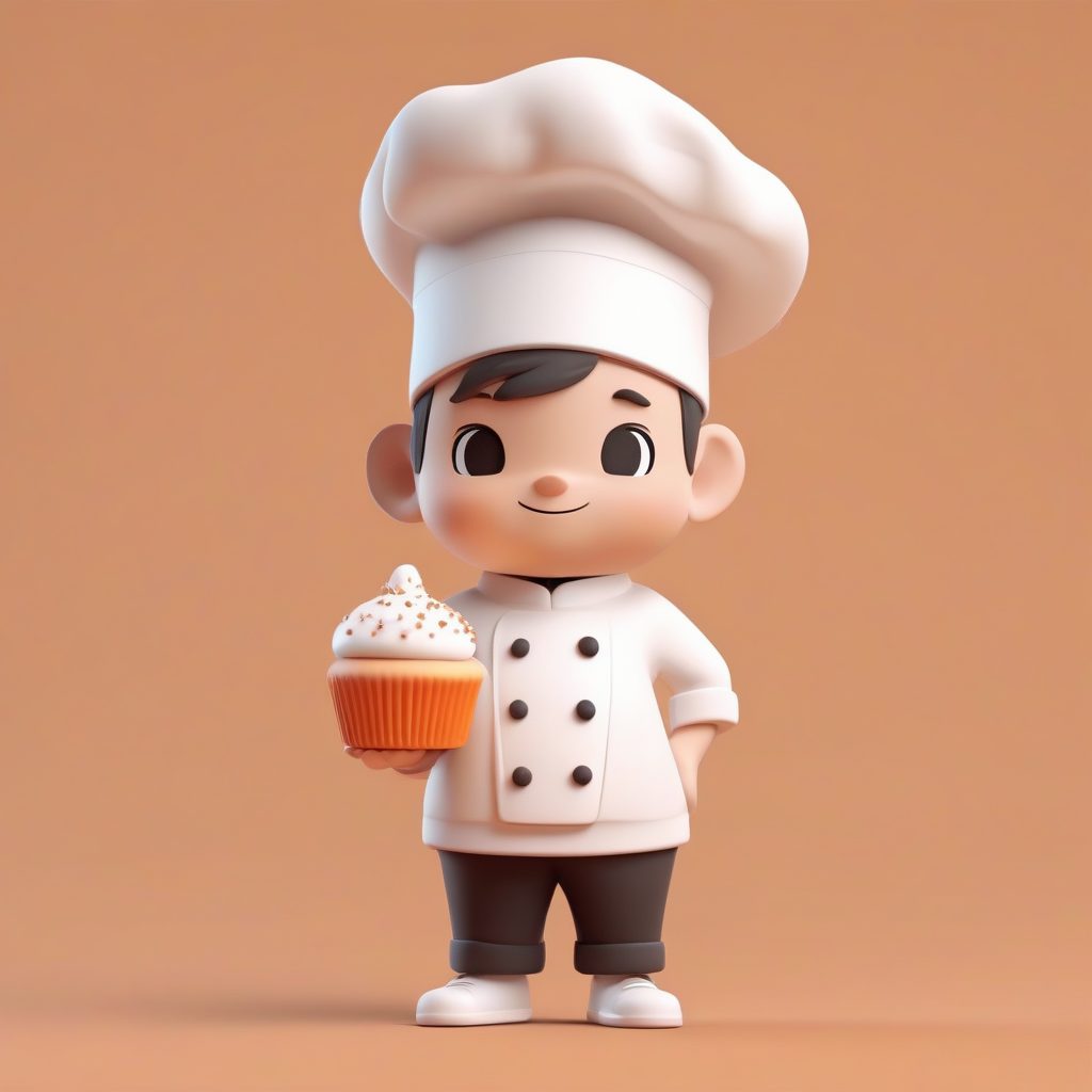 Q版小厨师美食手办：温暖橘色背景与粘土细节