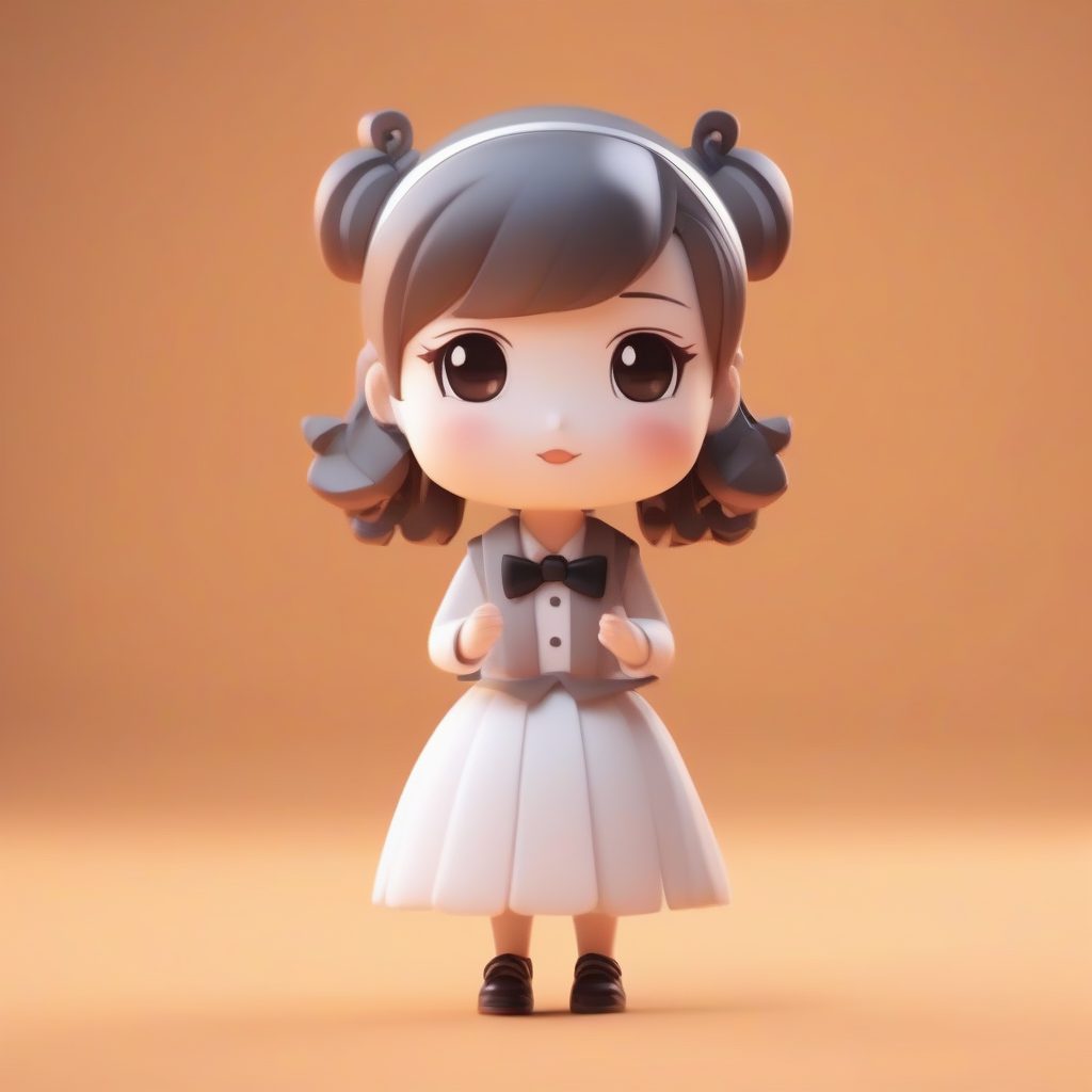 Q版音乐老师：唱歌姿势的3D粘土手办，漂浮着音符