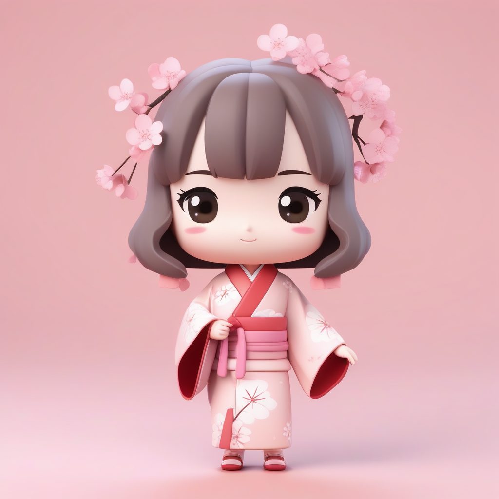 Q版樱花和风少女3D模型:粉色和服与盲盒玩具质感 1 Q版樱花和风少女3D模型:粉色和服与盲盒玩具质感