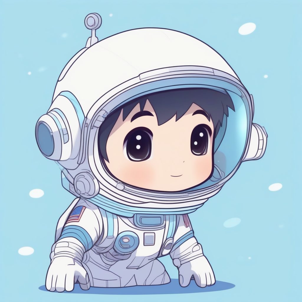 Q版宇航员男孩：纯淡蓝色背景下的兴奋站姿手办渲染