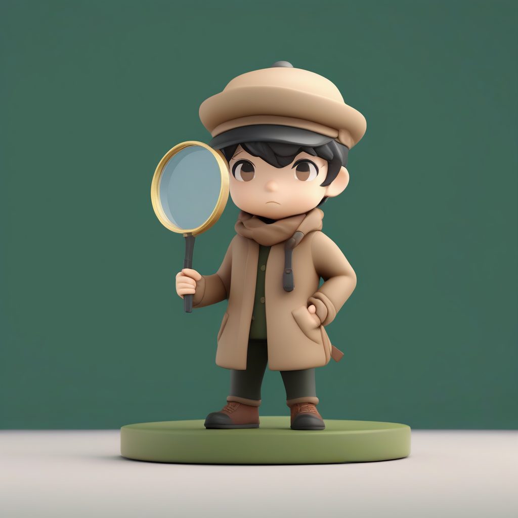 Q版侦探粘土手办：放大镜细节和沉思动作全身照