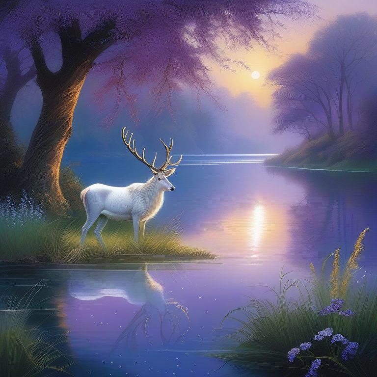 奇幻风格的神秘湖边巡鹿