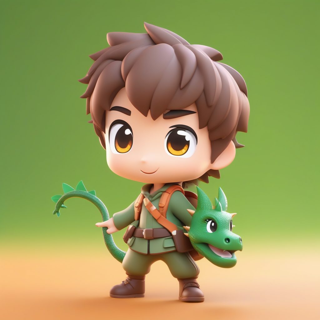 奇幻主题Q版驯龙师男孩3D盲盒设计：动态照明